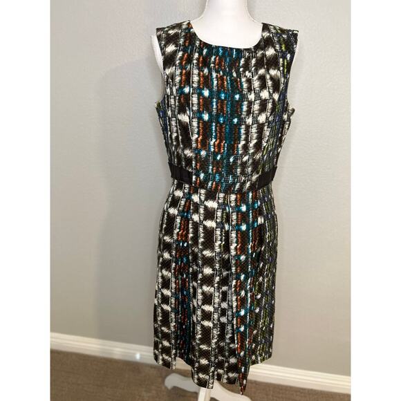 Etcetera sleevless silk and wool blend multi colored pleated dress size 10 - Picture 2 of 11